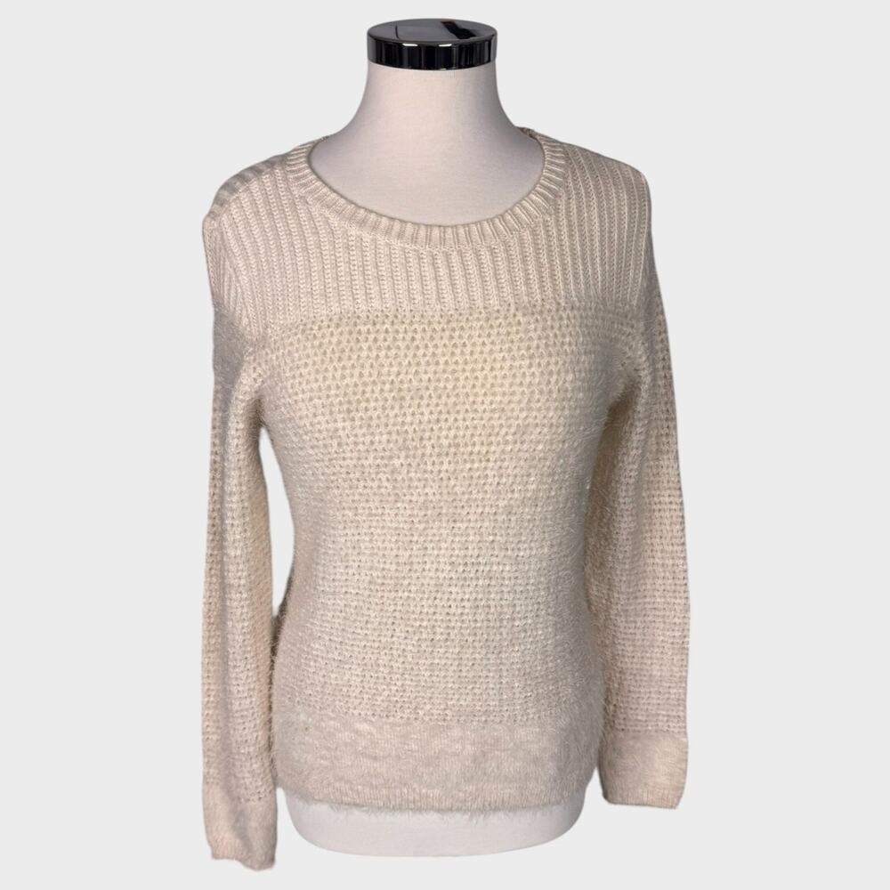 Ann Taylor LOFT Crewneck Sweater Small Cream Soft Fluffly Knit